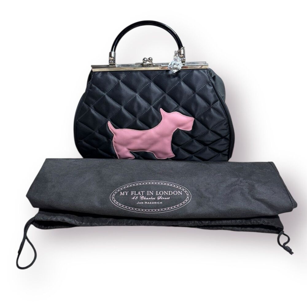 My Flat In London Vintage Quilted Nylon Handbag Jan Haedrich Pink Scotty Dog